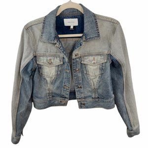 Current Elliott Two Tone Denim Cropped Jean Jacket